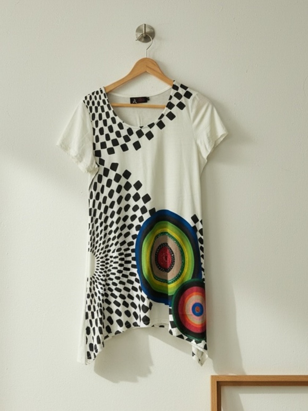 Model France Rainbow Bling Asymmetrical Hem T-shirt Dress Size S